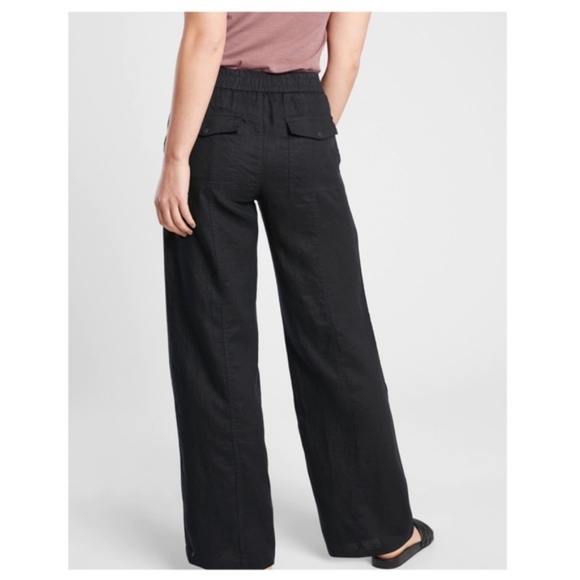 Athleta Cabo Linen Wide Leg Pant Pull On Drawstring Black Size 6 - Picture 2 of 12